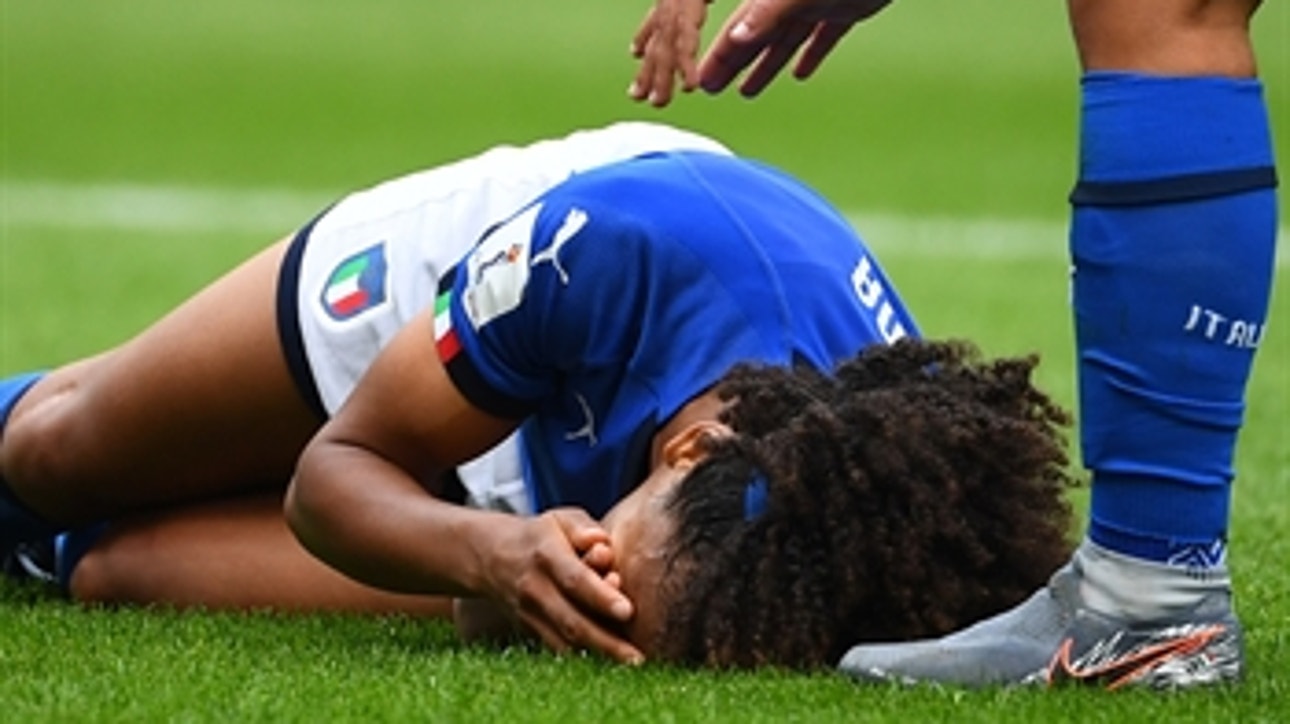 Italy's Sara Gama takes cleat to the face, remains in the match