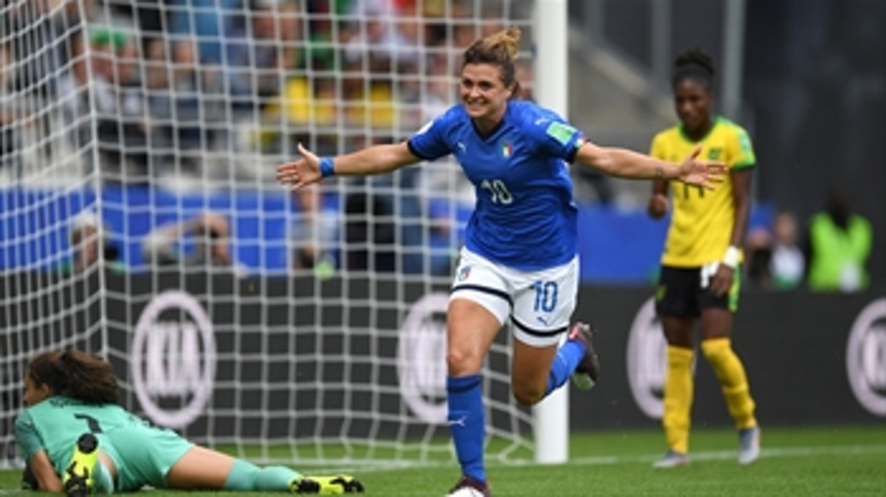 Italy's Cristiana Girelli scores her 2nd goal with her thigh