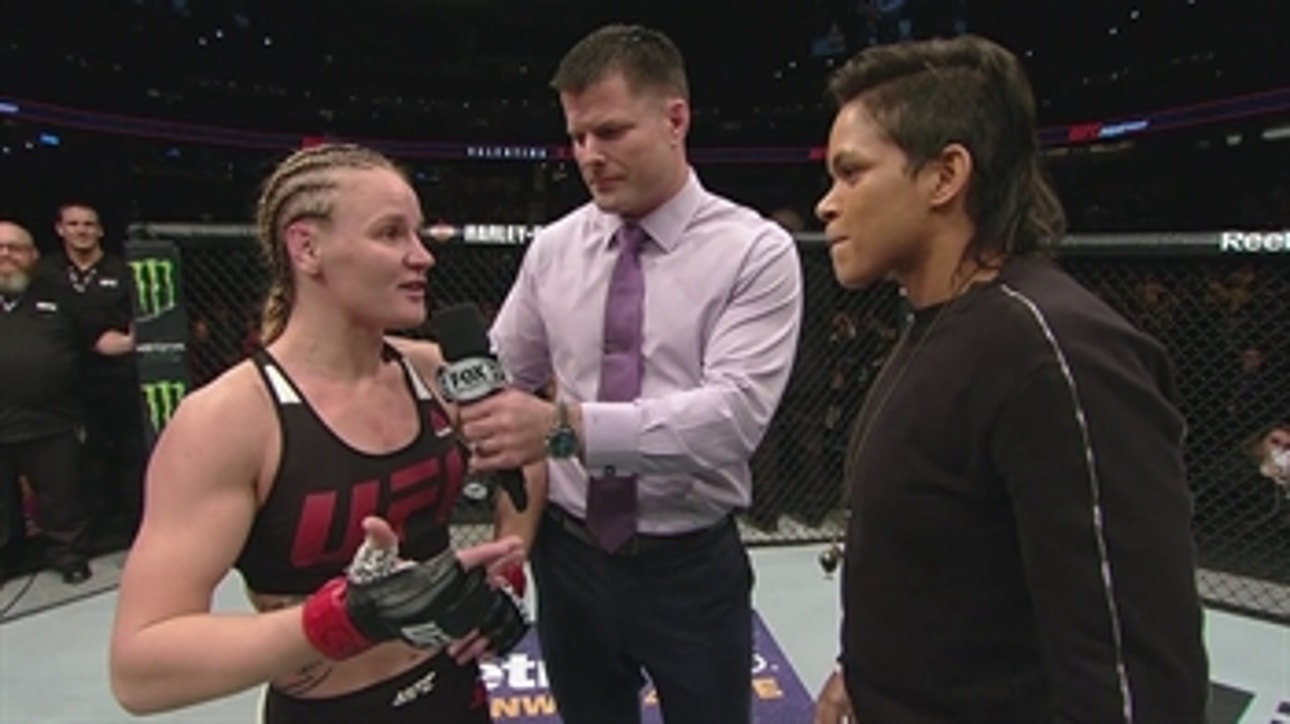 Amanda Nunes confronts Valentina Shevchenko in the Octagon ' UFC FIGHT NIGHT