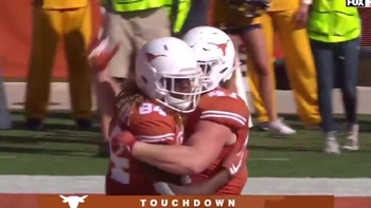 Lil'Jordan Humphrey follows his circus catch with a TD reception of his own for Texas