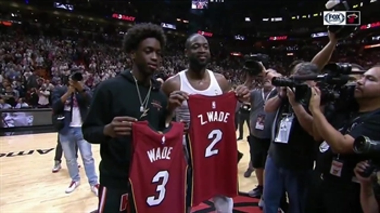 Zaire Wade Dwyane Wade swap jerseys following Heat win over 76ers