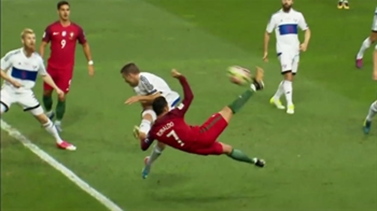 Ronaldo scores scissor kick goal vs. Faroe Islands ' 2017 UEFA World Cup Qualifying Highlights