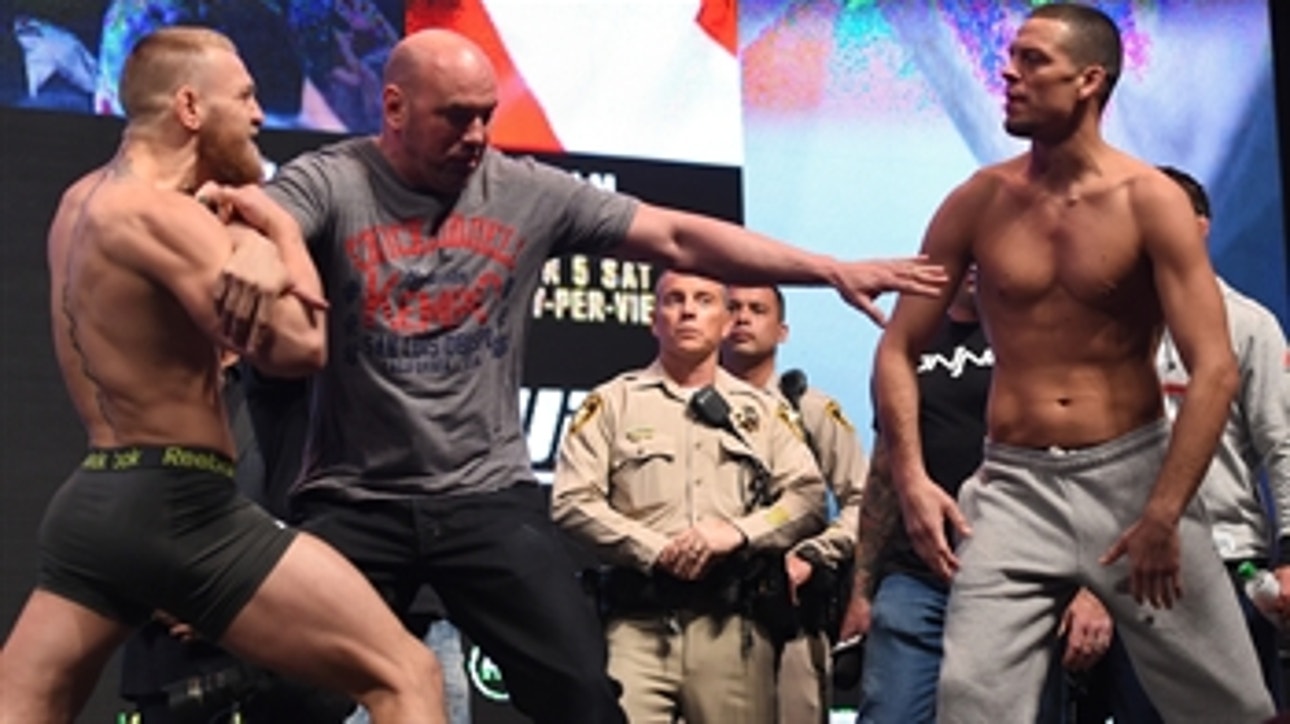 Conor McGregor and Nate Diaz weigh-in for UFC 196