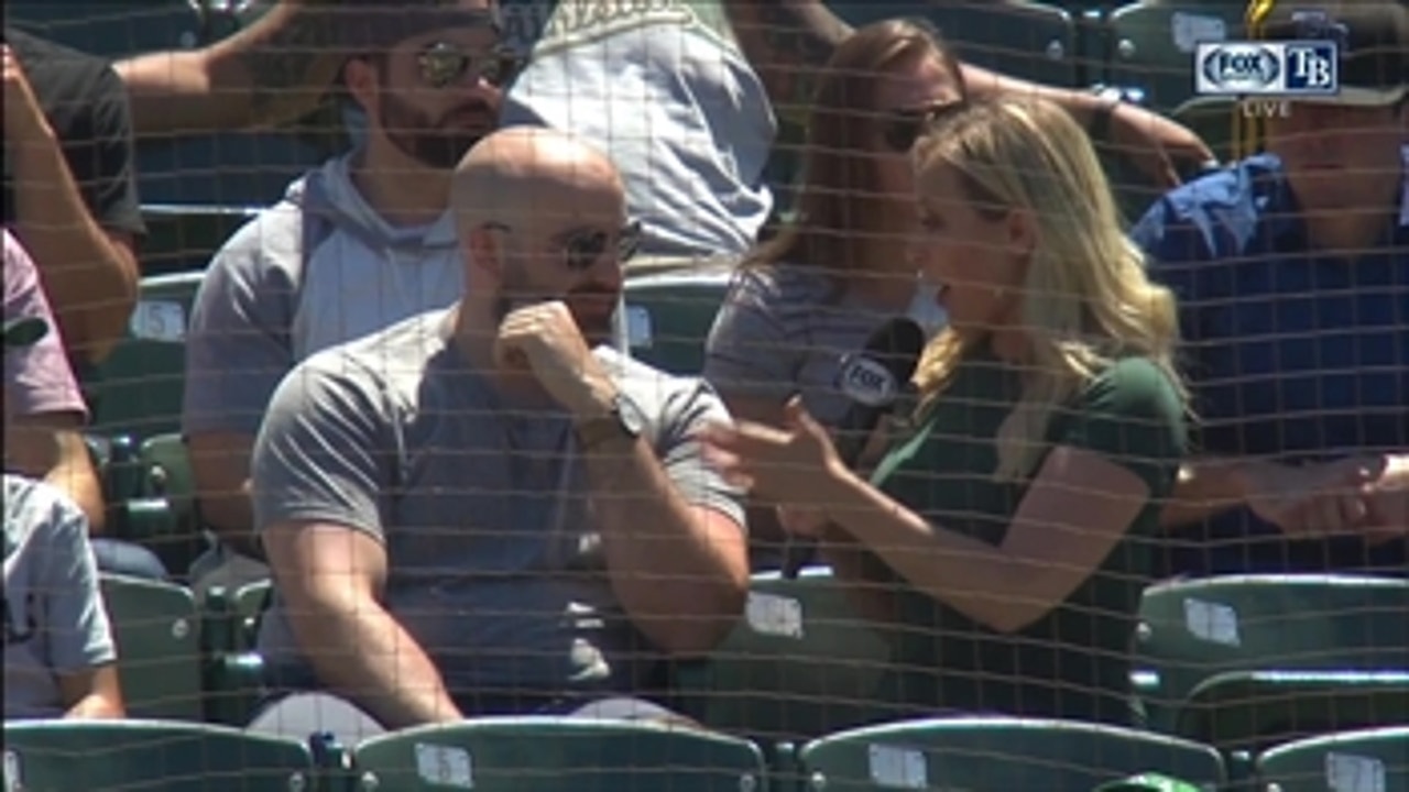 Tricia Whitaker talks with Mike Brosseau's friends on his MLB debut today