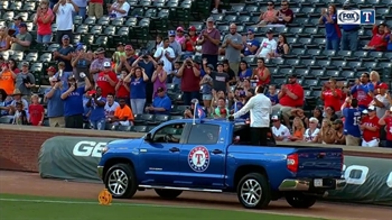 Vladimir Guerrero makes an entrance at Globe Life Park