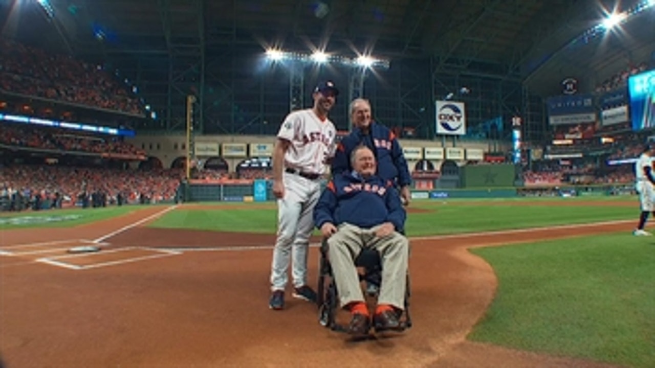 Watch President Bush throw a first pitch strike before Game 5