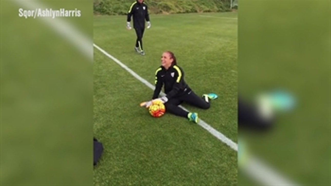 Alex Morgan and Morgan Brian learn how to be goalkeepers