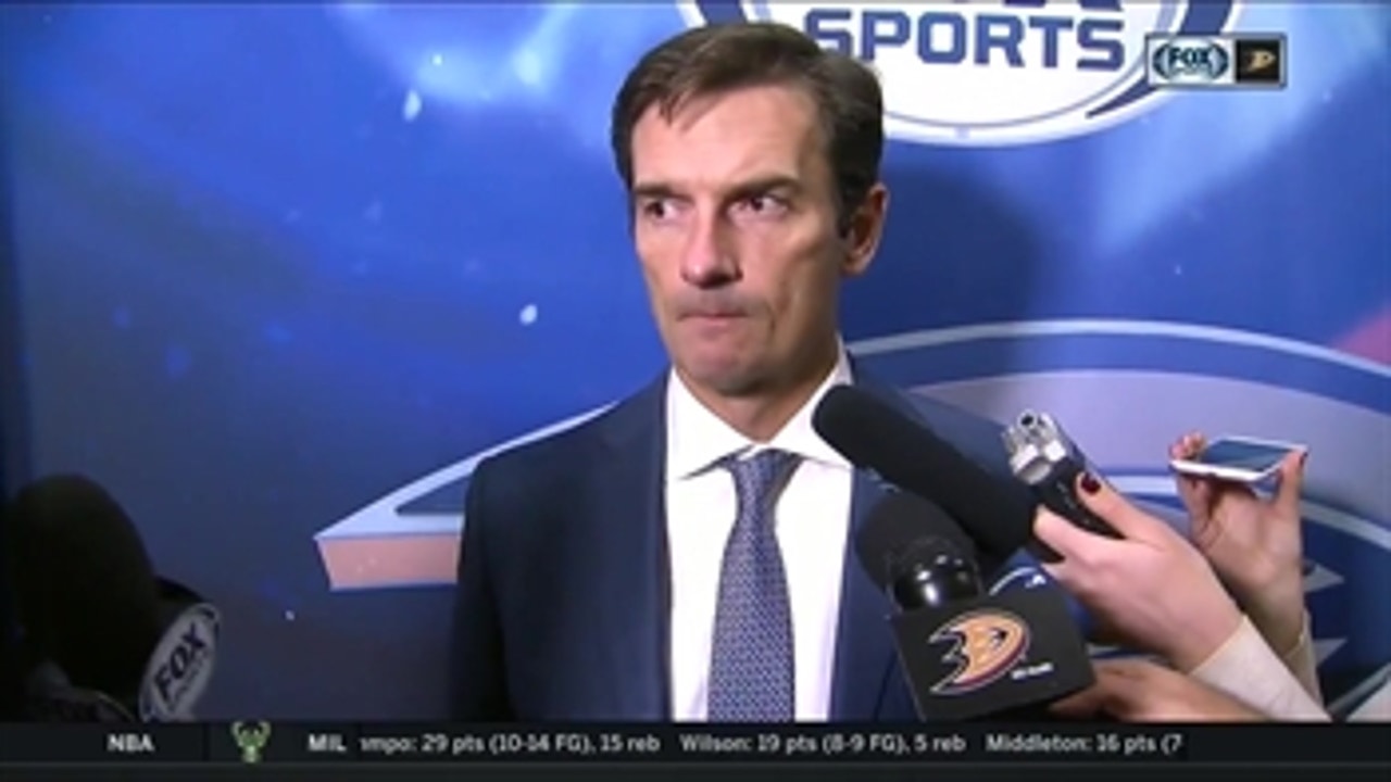 Dallas Eakins reacts to the Ducks 4-2 win over the Kings in Freeway Face off
