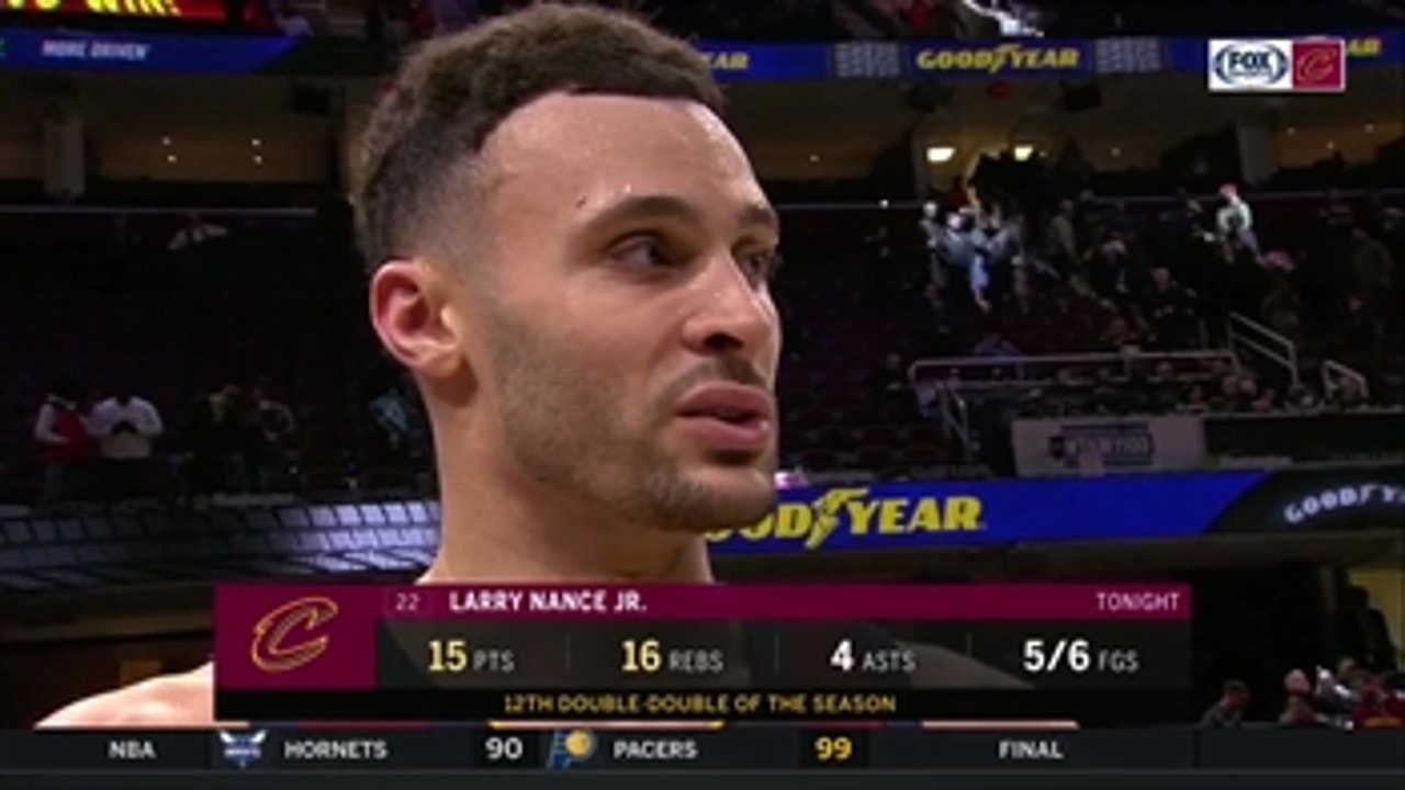 Larry Nance Jr. reacts to hearing he tied his dad's record with 10 offensive rebounds in a game