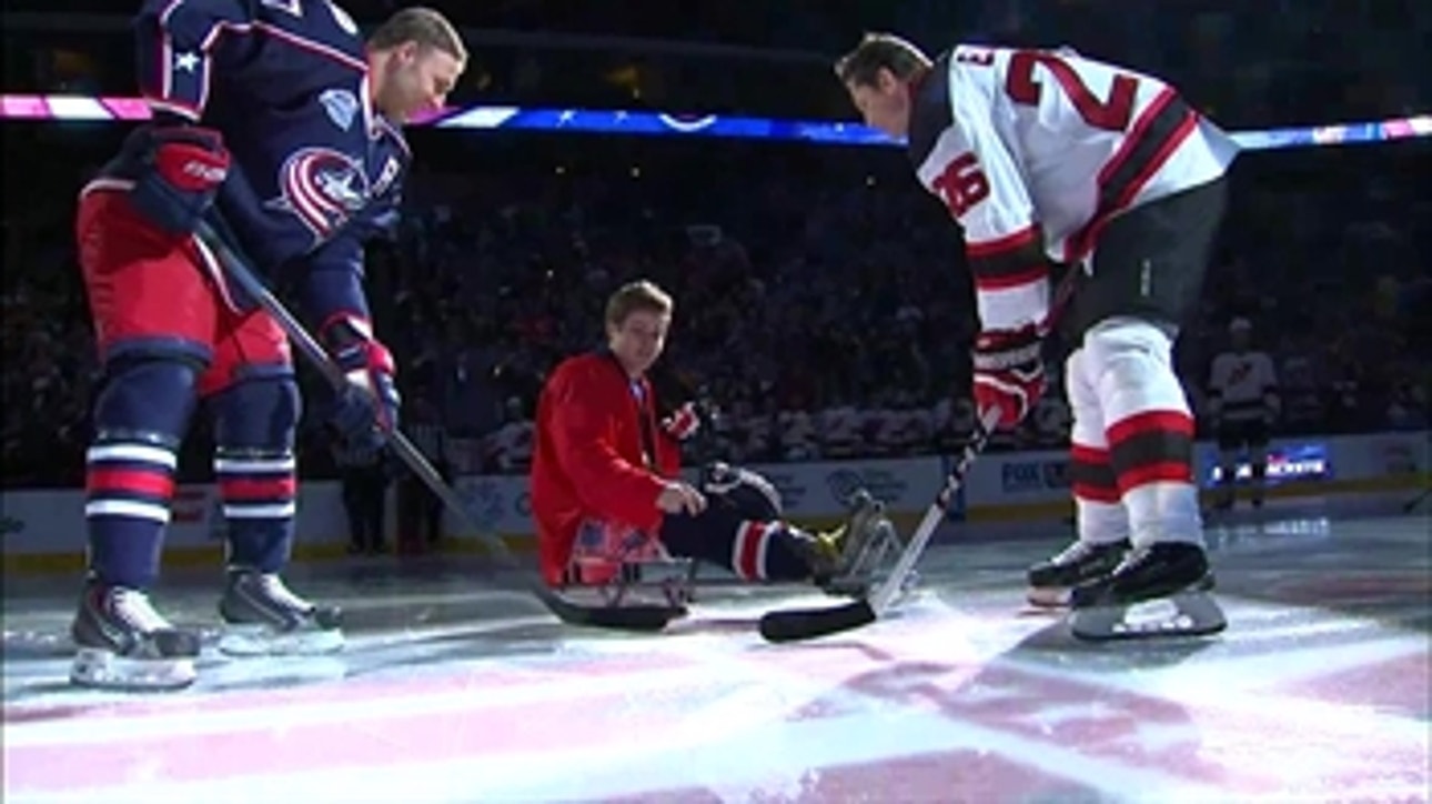 Team USA sled hockey player drops puck at CBJ game