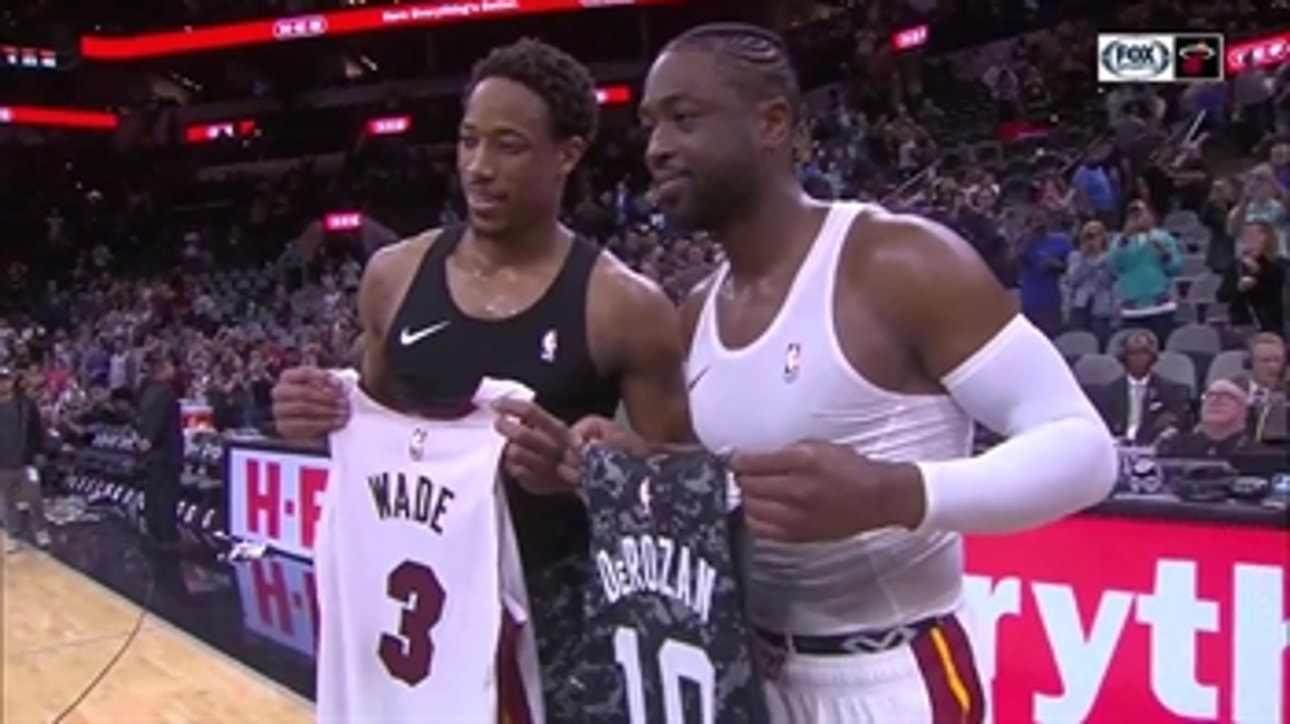 One Last Dance: Dwyane Wade, DeMar DeRozan swap jerseys in San Antonio