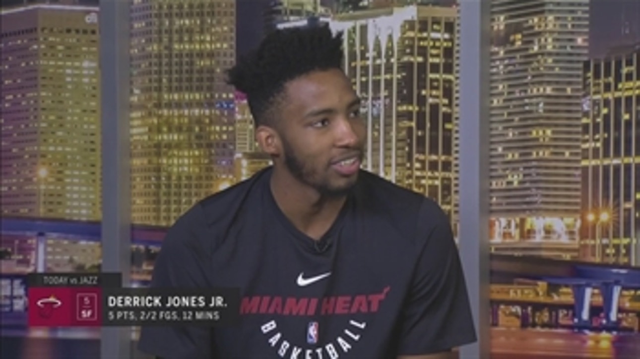 Derrick Jones Jr. stops by the studio after the Heat victory