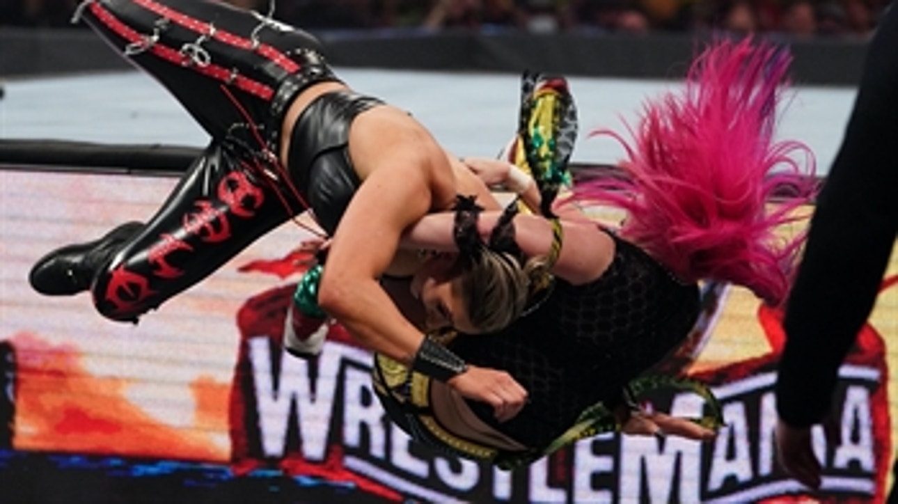 Asuka plants Rhea Ripley with DDT off the apron: WrestleMania 37 - Night 2 (WWE Network Exclusive)