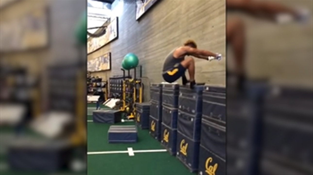 Watch Cal football player Demetris Robertson nail a 63-inch box jump