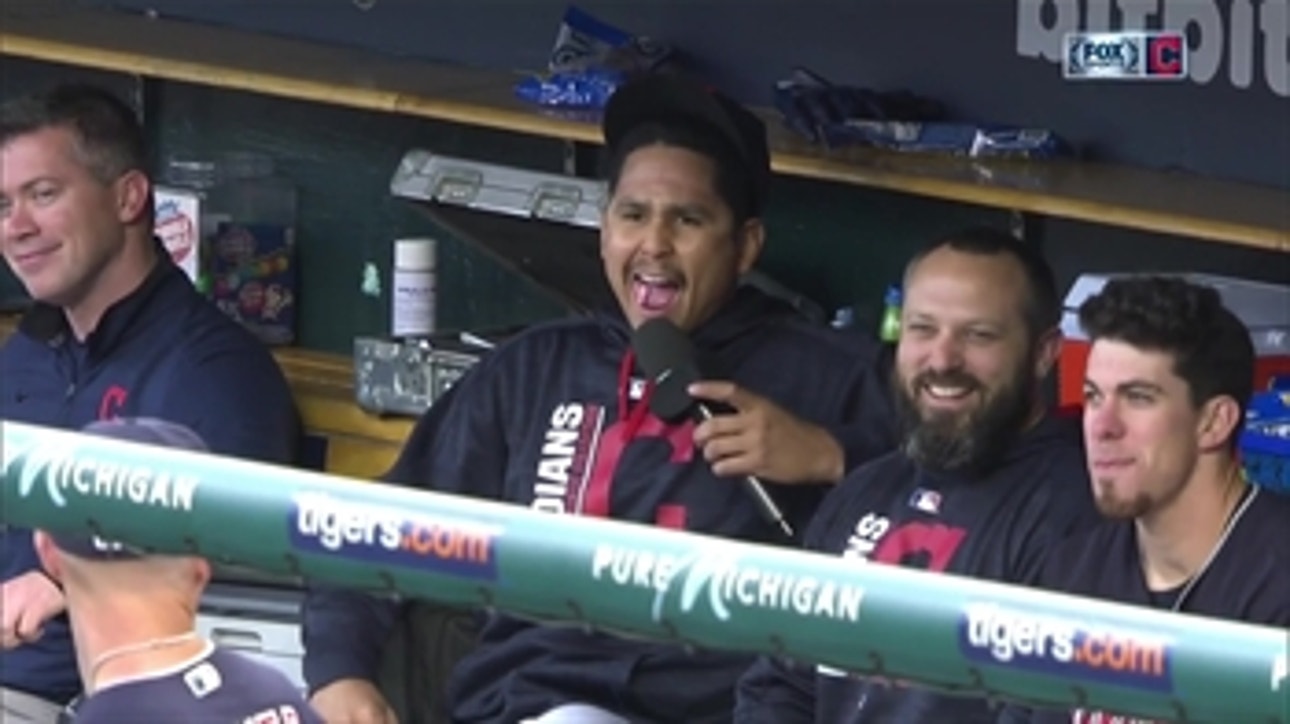 Standing by in the Indians' dugout...Carlos Carrasco?