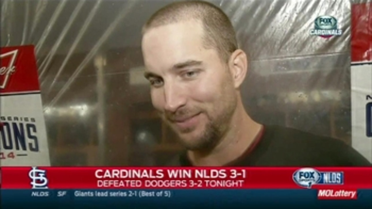 Adam Wainwright celebrates Cardinals' NLDS win