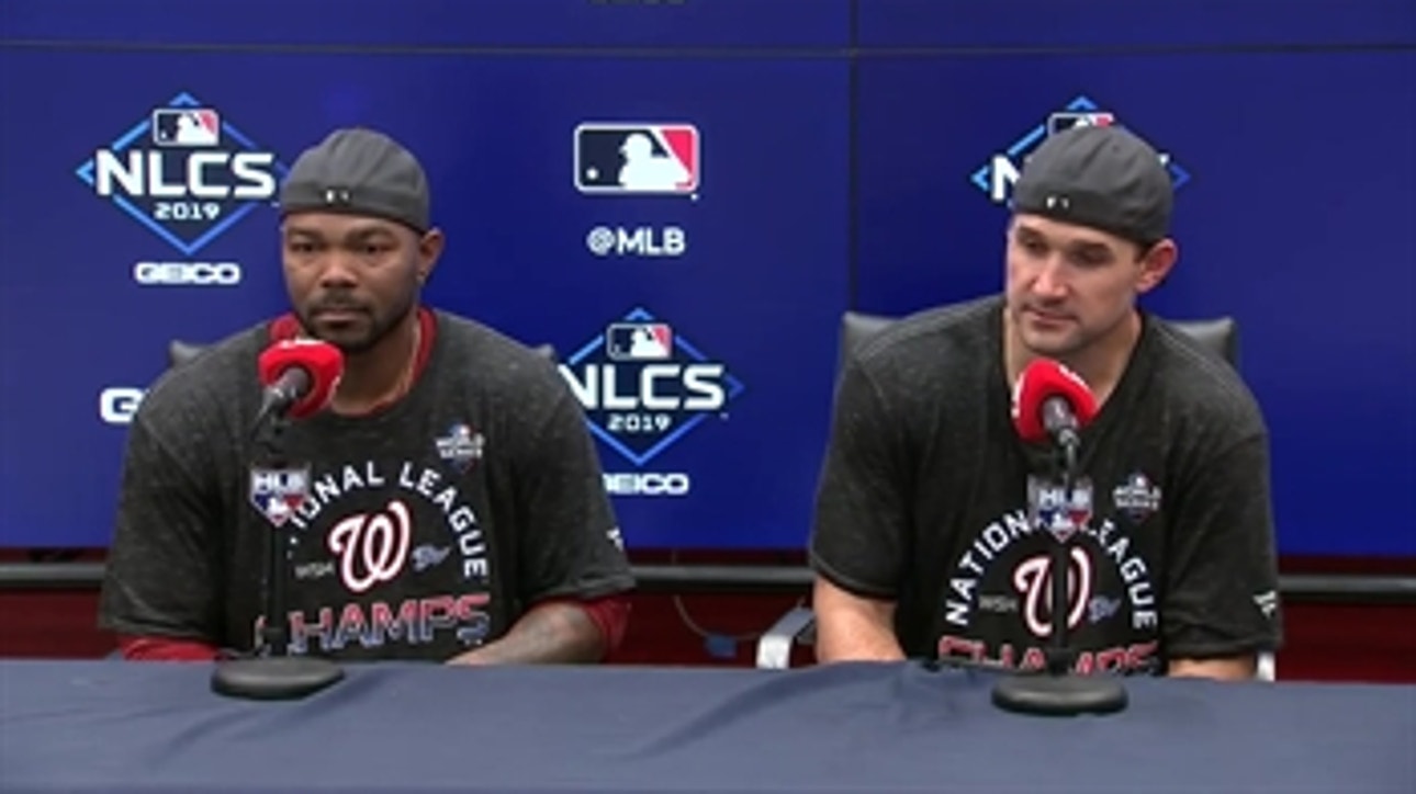 NLCS MVP Howie Kendrick and Ryan Zimmerman at the podium after Nationals clinch NLCS