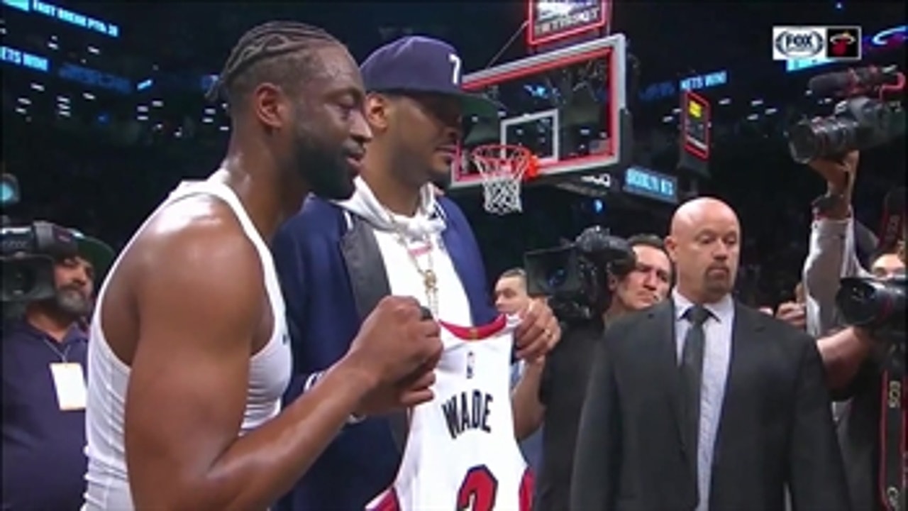 Carmelo Anthony receives Dwyane Wade's last One Last Dance jersey