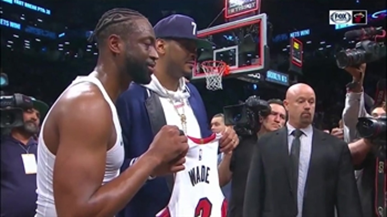 Carmelo Anthony receives Dwyane Wade's last One Last Dance jersey