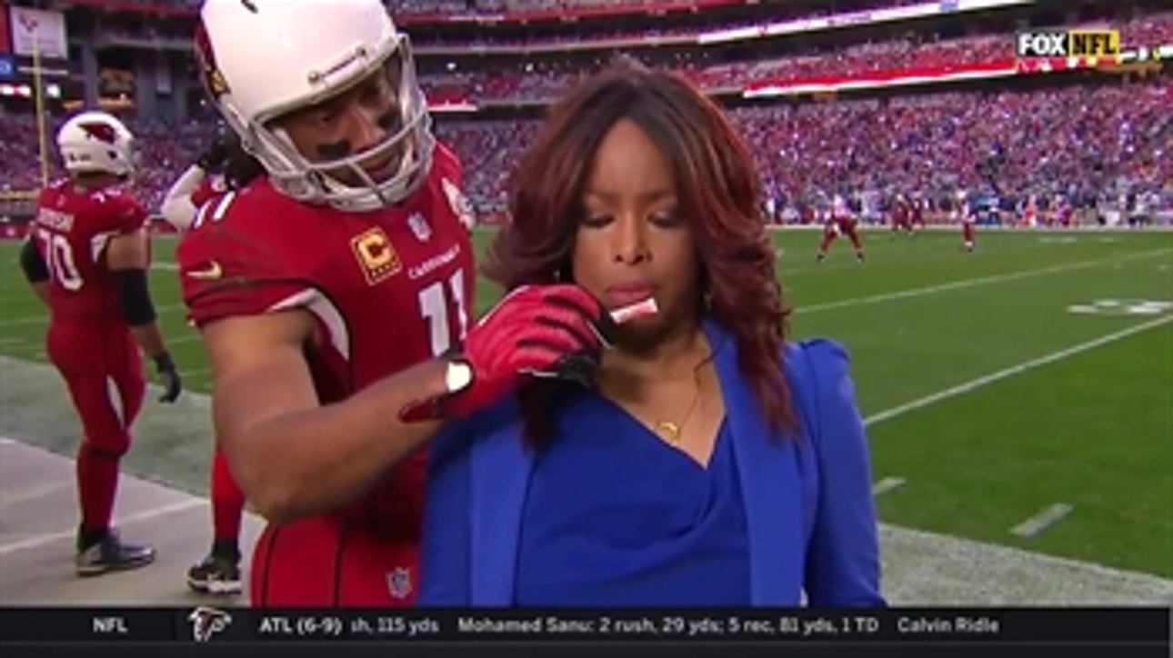 Larry Fitzgerald surprised Pam Oliver with smelling salts in the middle of a game
