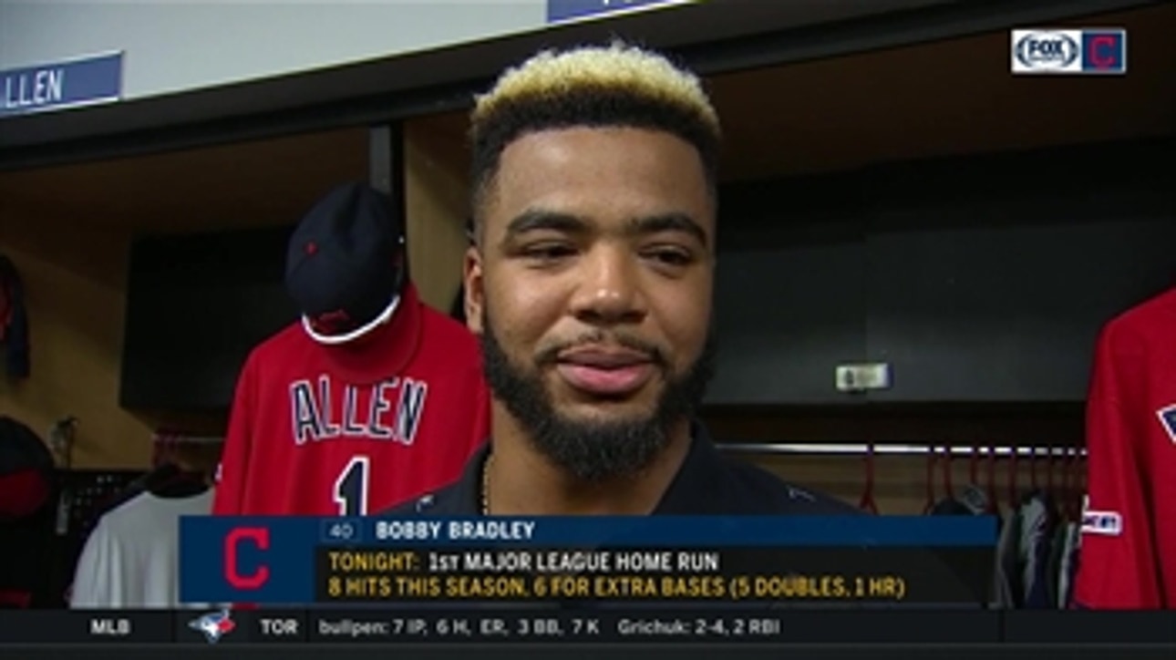 Bobby Bradley on his first major league home run