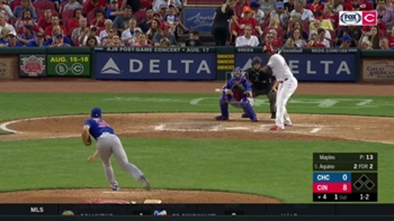 WATCH: Aristides Aquino launches a 452 foot home run, his third of the night