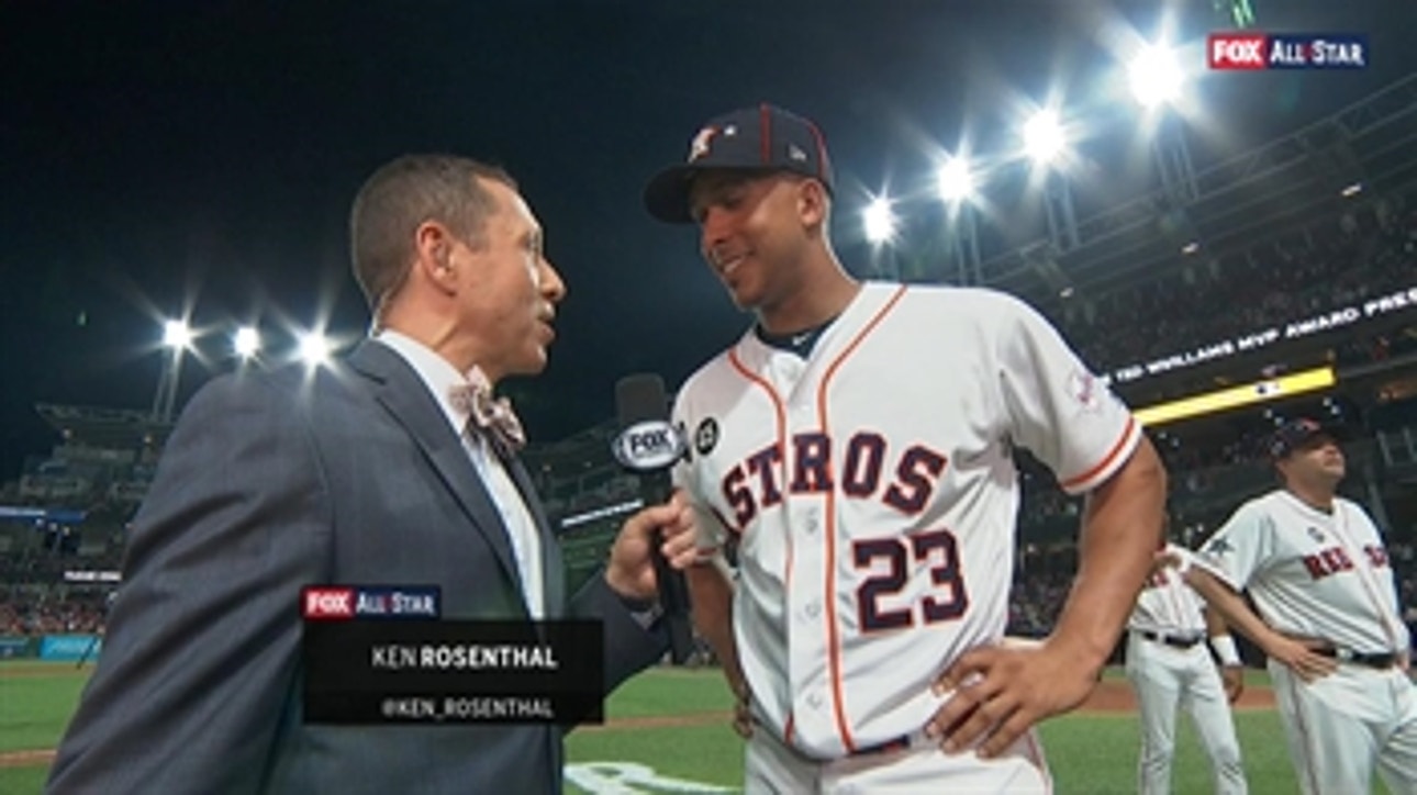 Michael Brantley talks with Ken Rosenthal after helping lead the AL to 4-3 win