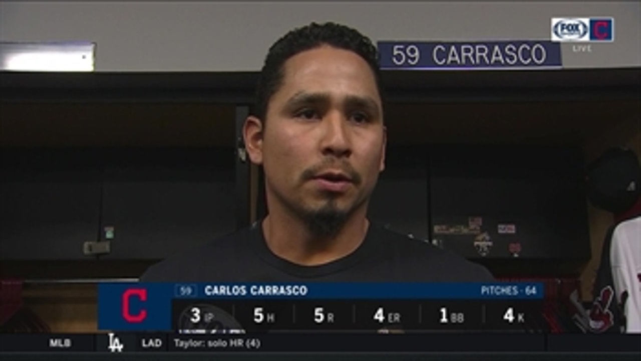 Carlos Carrasco says he tweaked his back when he slipped in dugout