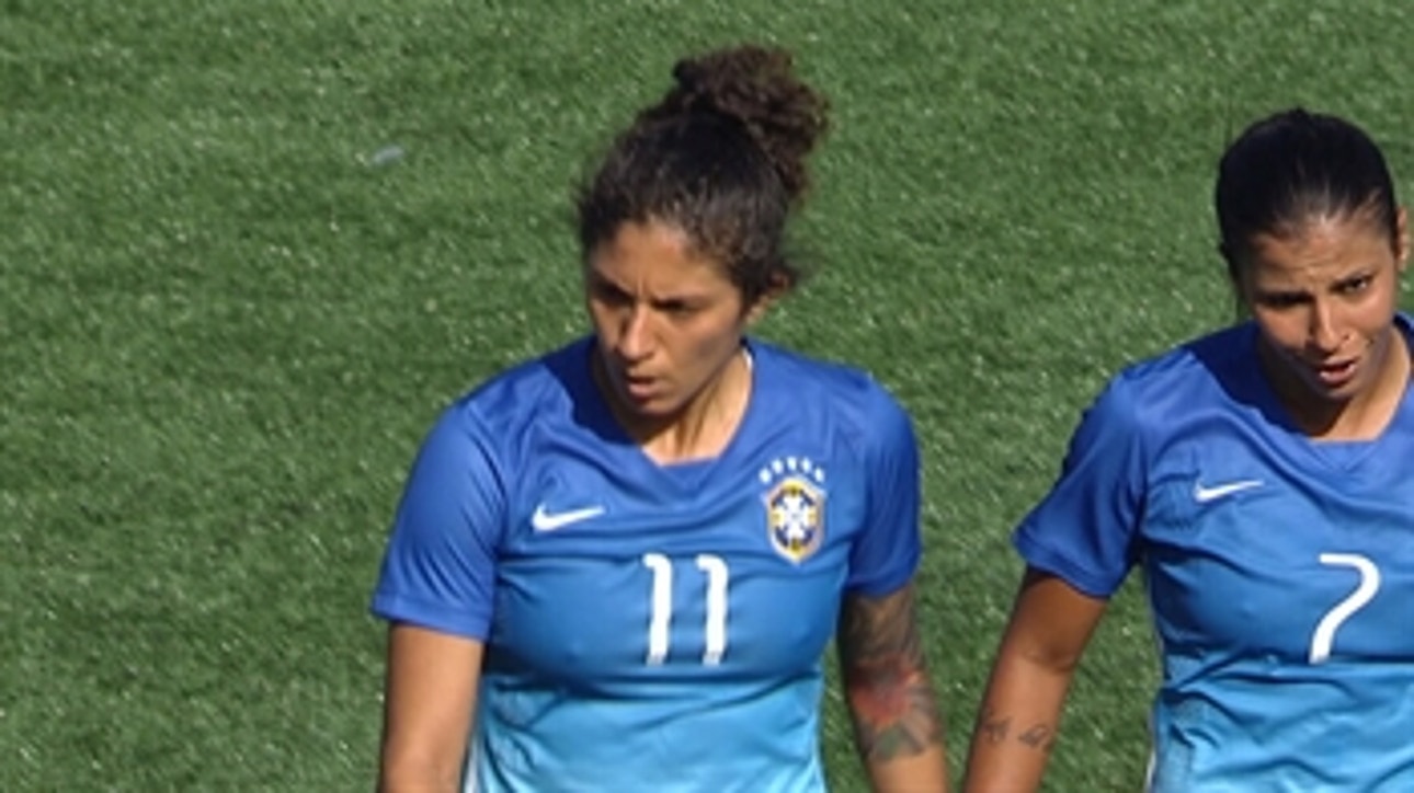 Cristiane levels for Brazil minutes before halftime against USA ' 2015 International Friendly