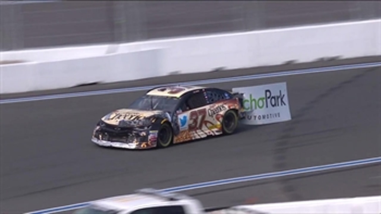 Chris Buescher steals sign after smashing wall | 2018 CHARLOTTE ROVAL
