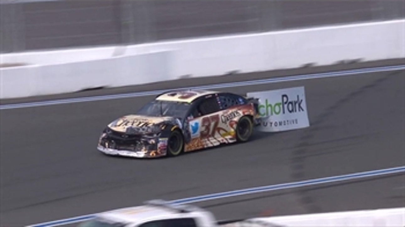 Chris Buescher steals sign after smashing wall | 2018 CHARLOTTE ROVAL