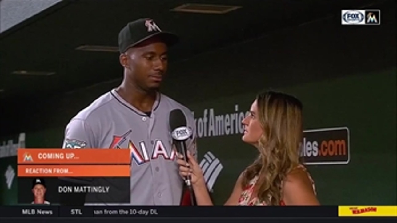 Lewis Brinson comments on his improved at-bats, two triples