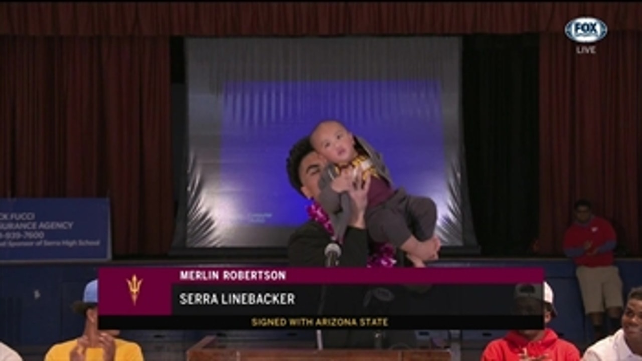 National Signing Day: Serra's Merlin Robertson uses infant son to announce Arizona State