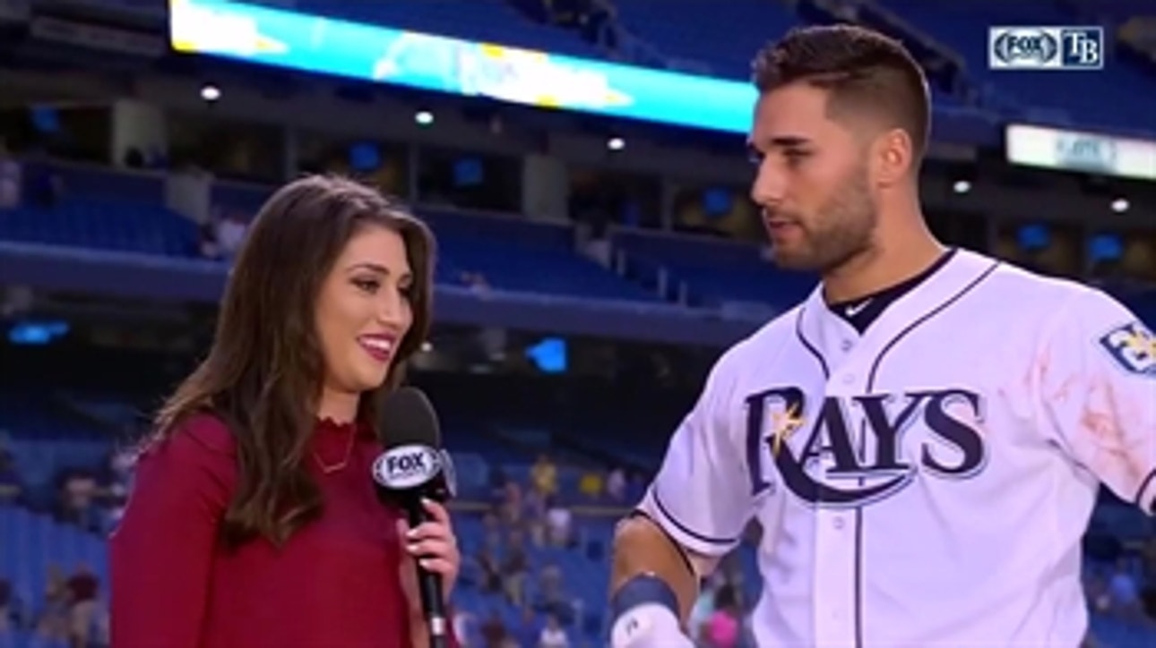 Michelle Margaux speaks with Kevin Kiermaier after walk-off win