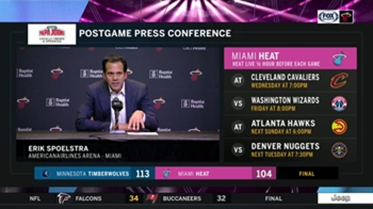 Erik Spoelstra on turnovers, facing Karl-Anthony Towns after loss to Timberwolves