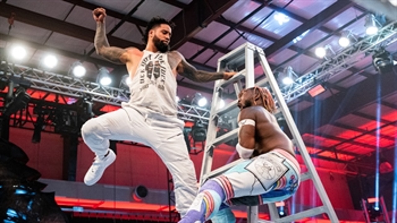 John Morrison vs. Kofi Kingston vs. Jimmy Uso SmackDown Tag Team Titles Triple Threat Ladder Match WrestleMania 36 Full Match