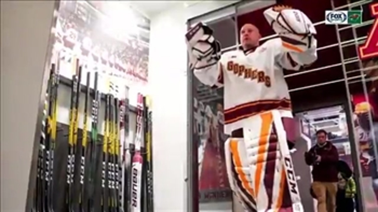 P.J. Fleck participates in Gopher hockey practice