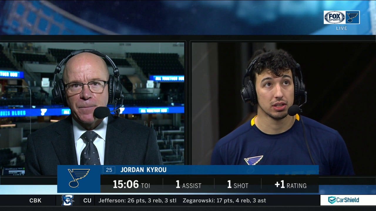 Kyrou: 'Binner played unreal' in Blues' shootout loss to Sharks