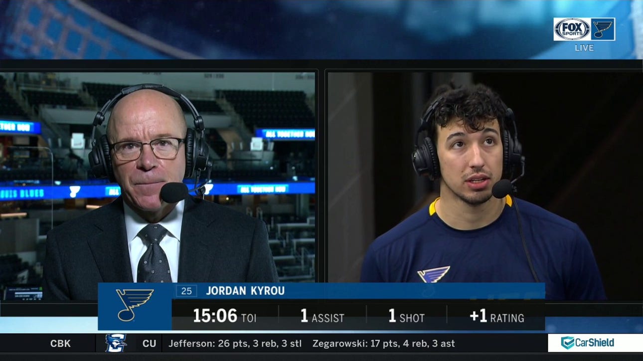 Kyrou: 'Binner played unreal' in Blues' shootout loss to Sharks