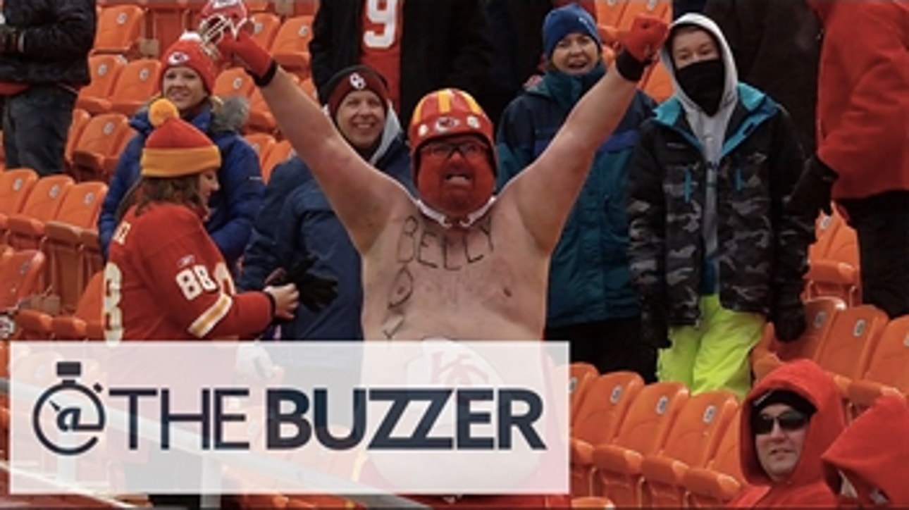 Large Chiefs fan shakes belly before game vs. Seahawks