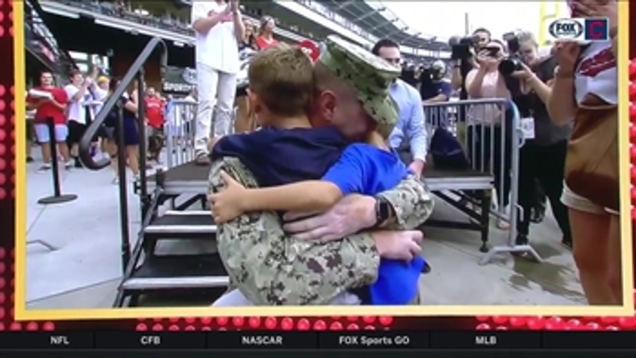 Returning soldier reunites with his sons at Indians game