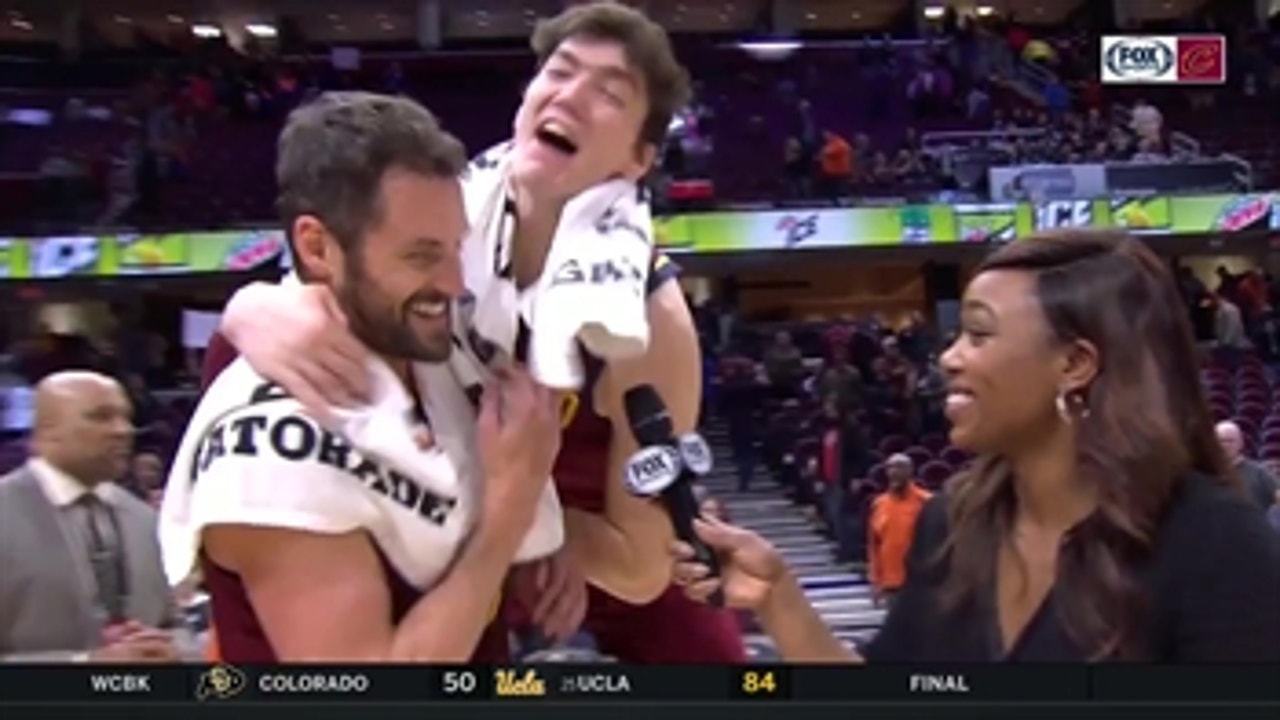 Cedi Osman, Jordan Clarkson pop in on Kevin Love's postgame interview