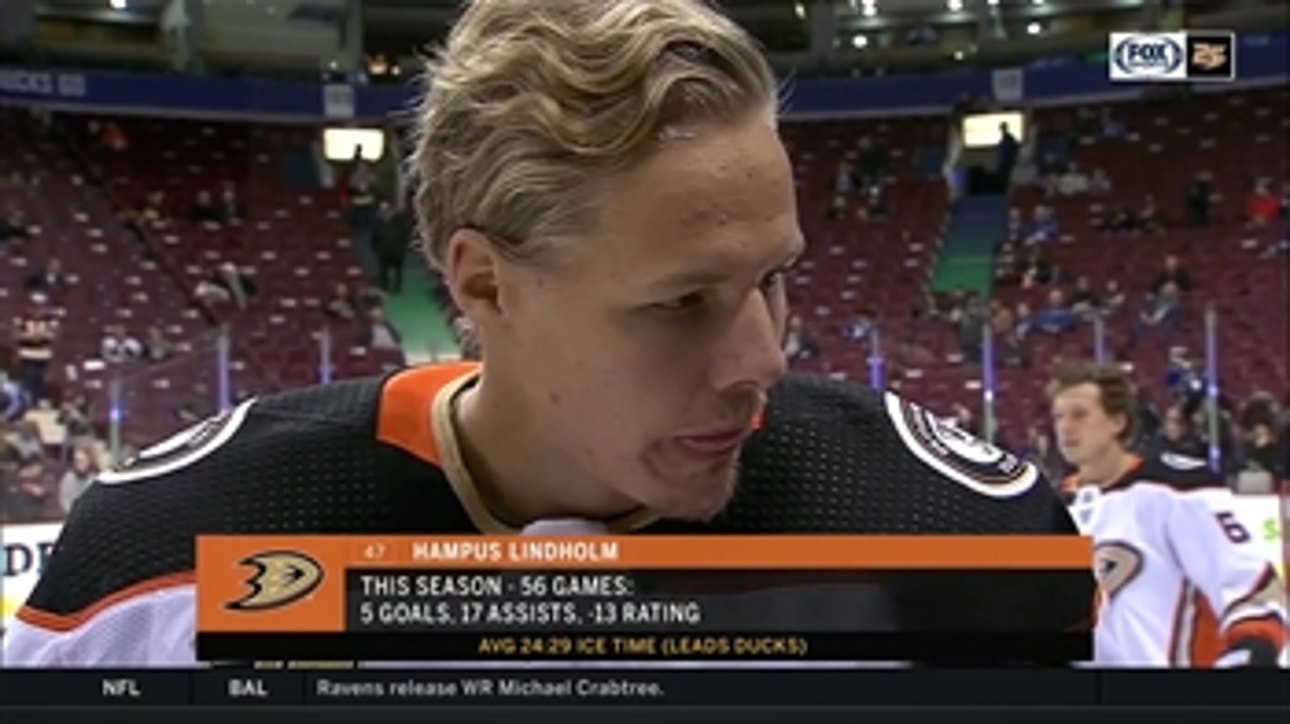 Hampus Lindholm talks Ducks transactions, stopping Elias Pettersson prior to puck drop
