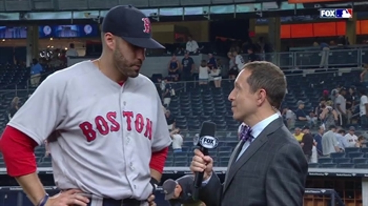 Ken Rosenthal talks with J. D. Martinez after the Boston Red Sox big win over the New York Yankees