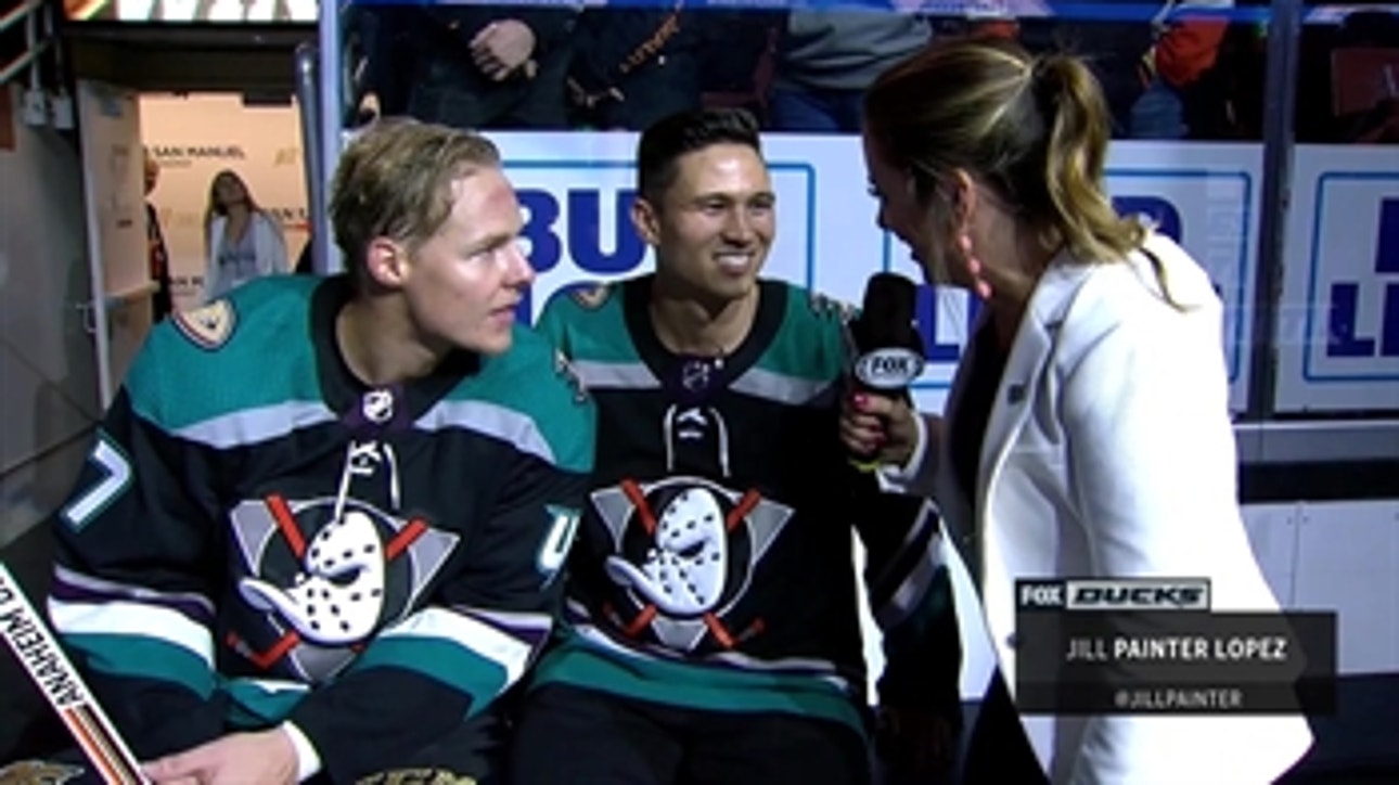 Hampus Lindholm and 21st Duck Michael Lu talk about the Ducks win