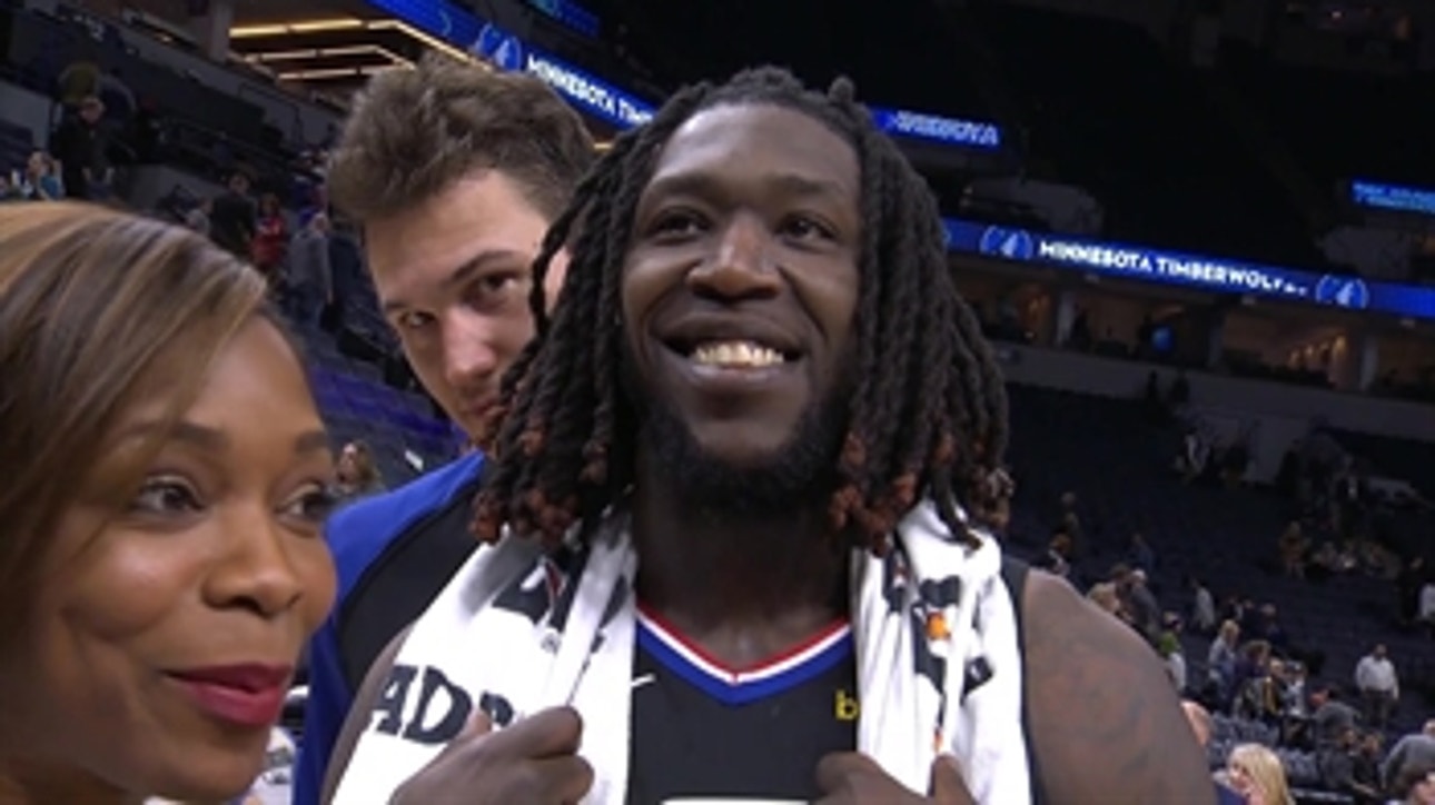 Montrezl Harrell reacts to clinching a playoff spot