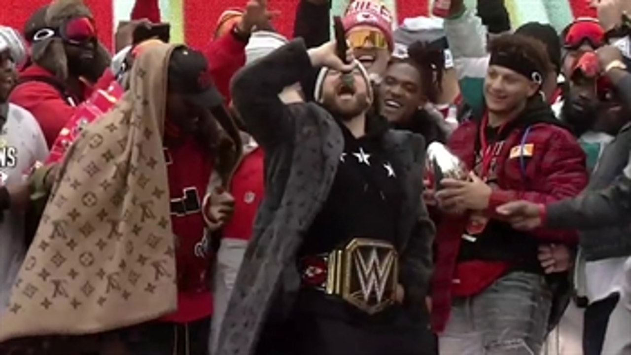 Travis Kelce closes out the Kansas City Chiefs victory celebration