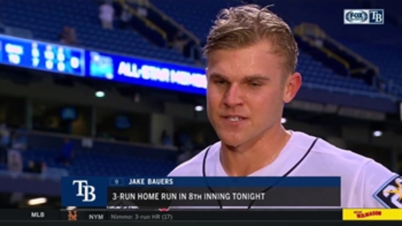 Jake Bauers reacts to his bat heating up after 4-RBI night