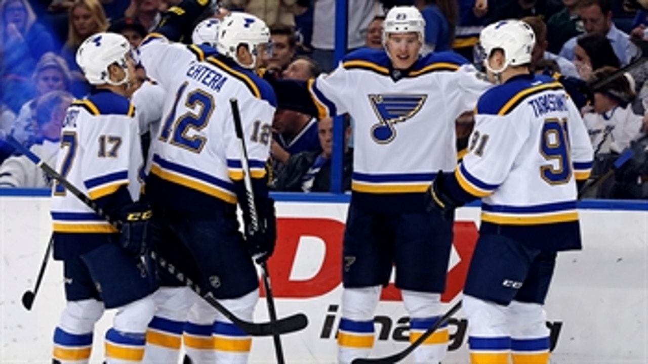 Blues crush Lightning, Hitchcock reaches milestone