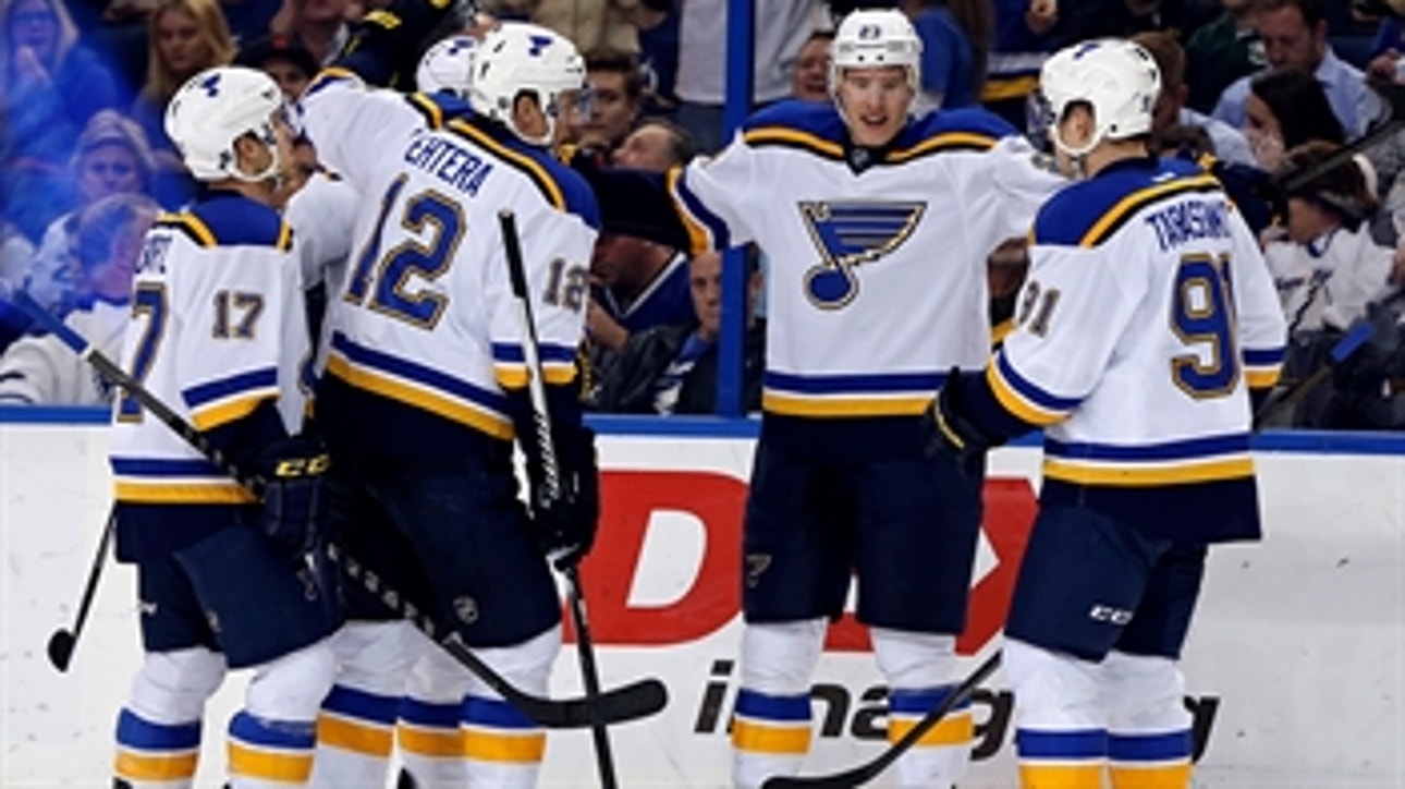 Blues crush Lightning, Hitchcock reaches milestone